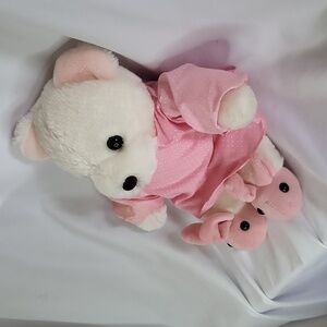 Vintage White Plush Bear Pink Pajama bunny shoes polkadot Nightgown 1988
